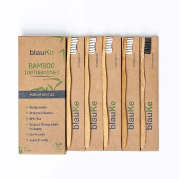 Ensemble de brosses à dents en bambou à poils moyens (paquet de 5) - Écologique et biodégradable 6
