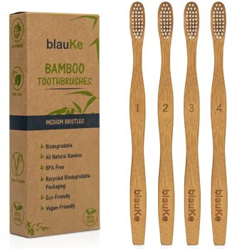 Ensemble de brosses à dents en bambou à poils moyens - Ensemble de 4 brosses à dents biodégradables 1