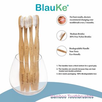 Ensemble de brosses à dents en bambou à poils moyens - Ensemble de 4 brosses à dents biodégradables 2