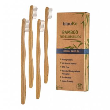Ensemble de brosses à dents en bambou à poils moyens - Ensemble de 4 brosses à dents biodégradables 4