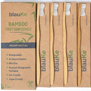 Ensemble de brosses à dents en bambou à poils moyens - Ensemble de 4 brosses à dents biodégradables 10