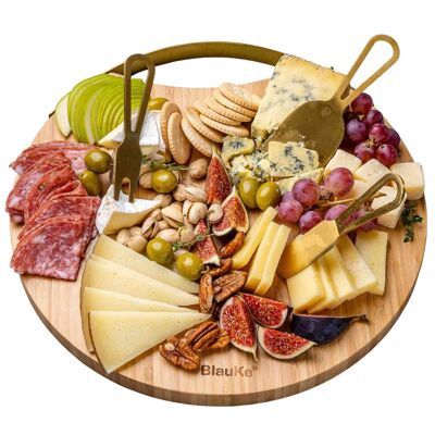 Ensemble de planche à fromage et de couteaux en bambou avec rangement magnétique pour couverts