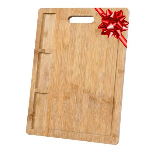 Large Bamboo Cutting Board with Juice Groove & Built-in Compartments