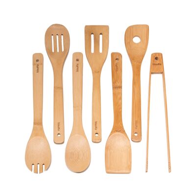 Juego de utensilios de cocina de bambú de 7 piezas - Utensilios de cocina de madera