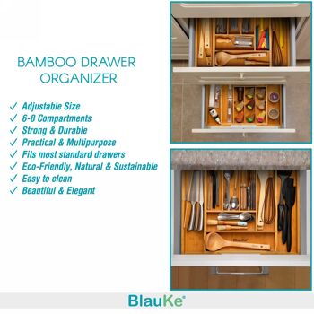 Organisateur de tiroir en bambou extensible avec 6-8 compartiments 6