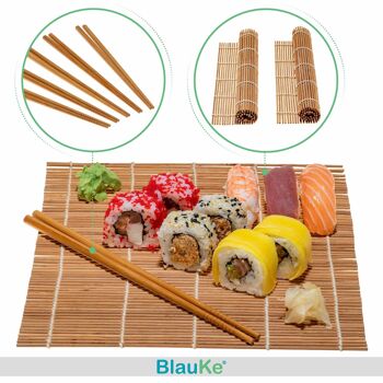 Kit de fabrication de sushis en bambou avec 2 tapis roulants, baguettes, palette de riz et épandeur 7