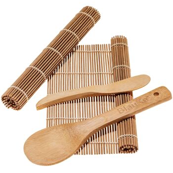 Kit de fabrication de sushis en bambou avec 2 tapis roulants, baguettes, palette de riz et épandeur 9