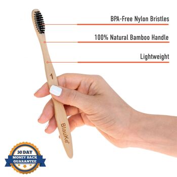 Ensemble de brosses à dents en bambou avec poils de charbon de bois moyens (paquet de 5) - écologique et biodégradable 3