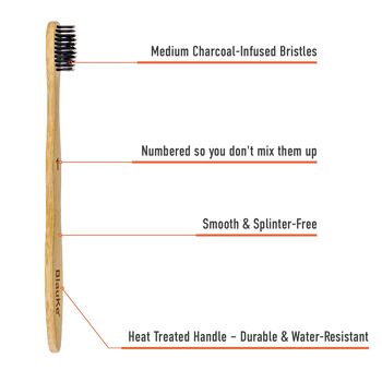 Ensemble de brosses à dents en bambou avec poils de charbon de bois moyens (paquet de 5) - écologique et biodégradable 4