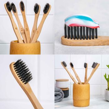Ensemble de brosses à dents en bambou avec poils de charbon de bois moyens (paquet de 5) - écologique et biodégradable 9