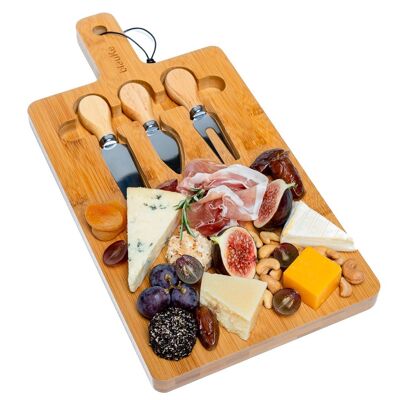 Planche à fromage en bambou multifonctionnelle avec ensemble de couverts - Planche à découper moyenne