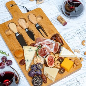 Planche à fromage en bambou multifonctionnelle avec ensemble de couverts - Planche à découper moyenne 2