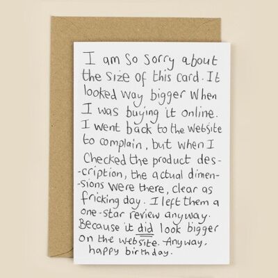 Sorry About the Size Birthday Card