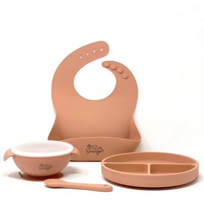 Set d'alimentation à base d'aspiration 4 pièces en silicone ROSE