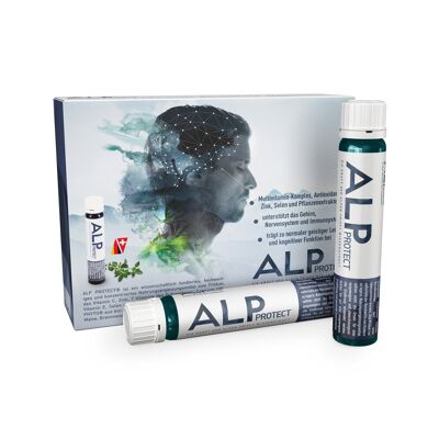 ALP PROTECT Ampollas para beber vitaminas para el sistema inmunológico y el rendimiento mental.