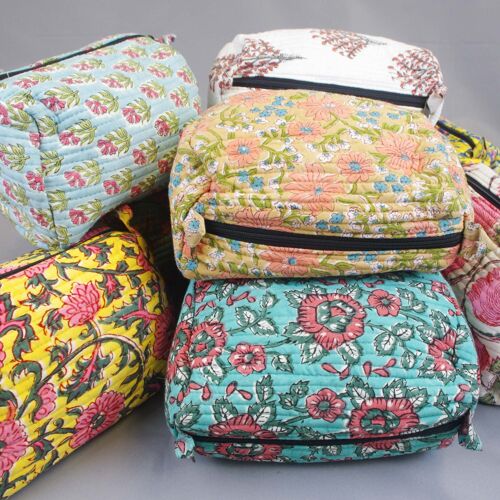 Block Printed Quilted Toiletry Bags/ Wash Bags - Assored Prints