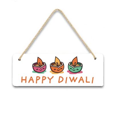 Happy Diwali Hanging Sign - 3 Diya