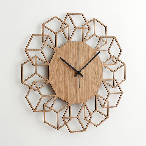 Clock CUBEFLOWER - Wooden Wall Clock Natural Oak Color