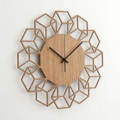 Horloge CUBEFLOWER - Horloge Murale en Bois Couleur Chêne Naturel