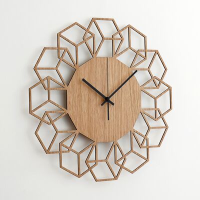 Uhr CUBEFLOWER - Wanduhr aus Holz Natur Eiche Farbe