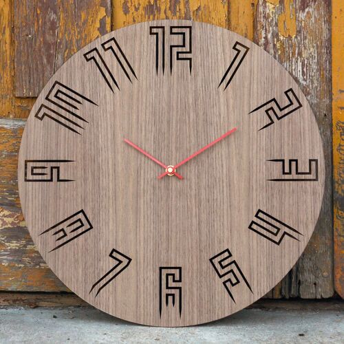 Wall Clock SPIKE - Wooden Wall Clock Walnut Color