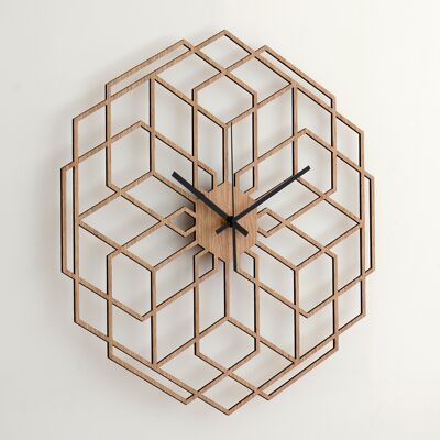 Uhr HEXAFLOWER - Wanduhr aus Holz Natur Eiche Farbe