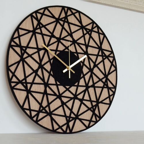 Wall Clock POLYGONAL - Wooden Wall with Black Felt