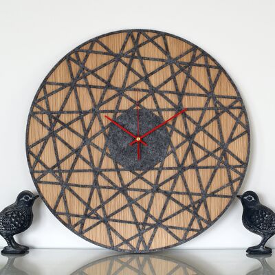 Wall Clock POLYGONAL - Wooden Wall Clock with Gray Felt