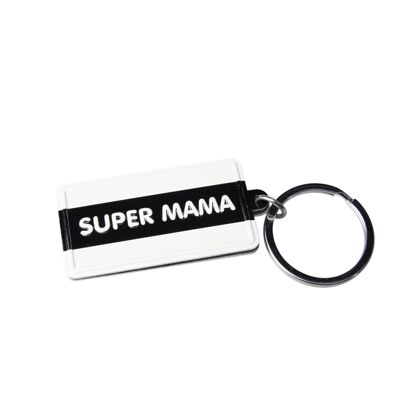 Schwarz-weißer Schlüsselanhänger - Super Mama
