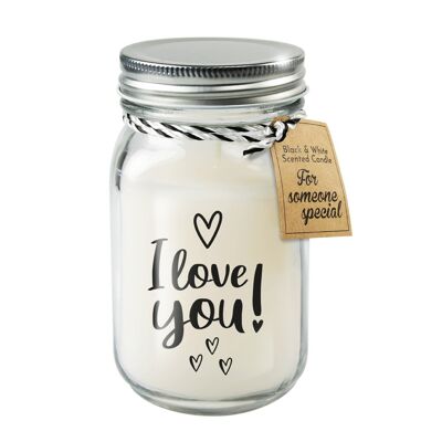 Velas perfumadas en blanco y negro - te amo