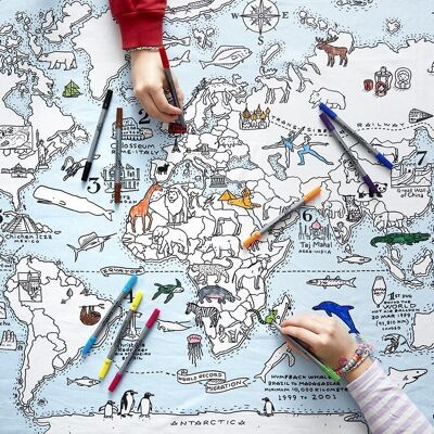 Colour In World Map Cotton Tablecloth Creative Kids Gift