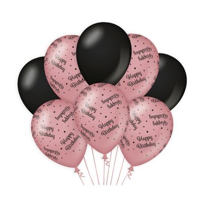 Ballons de décoration rose/noir - Joyeux anniversaire