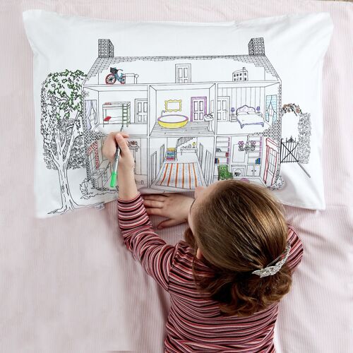 Colour In Doll's House Decorator Pillowcase Creative Kids Bed Linen