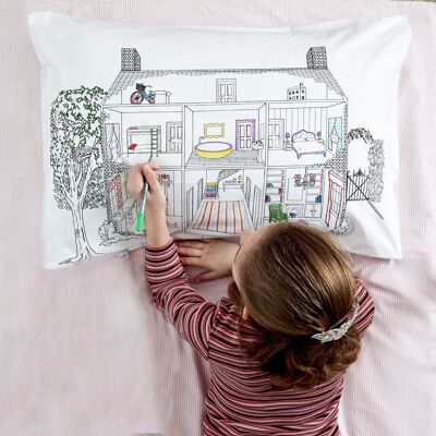Color en casa de muñecas, funda de almohada decorativa, ropa de cama creativa para niños