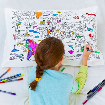 Color In World Map Taie d'oreiller Creative Kids Linge de lit