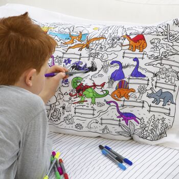Taie d'oreiller dinosaure à colorier Linge de lit créatif pour enfants 2