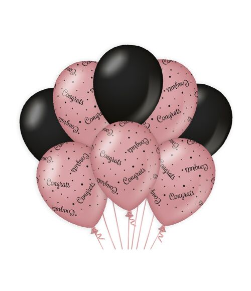 Decoration balloons rose/black - Congrats