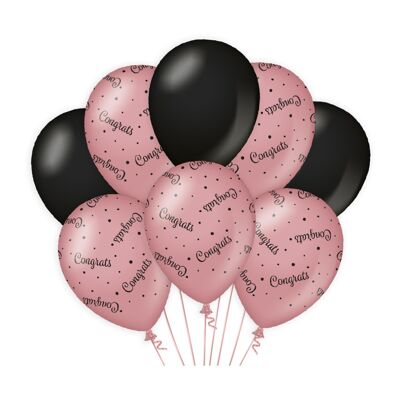 Ballons déco rose/noir - Félicitations
