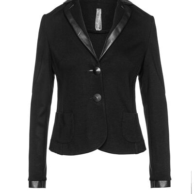Black Fitted Jacket with Faux Leather Detail