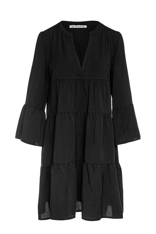 Black Tencel Gathered Seams Dress