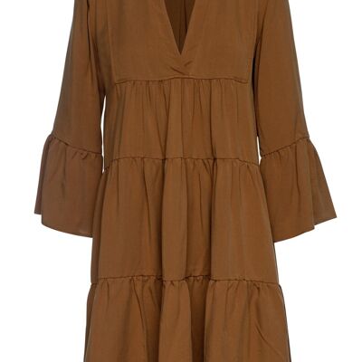 Robe marron chocolat avec coutures froncées en Tencel