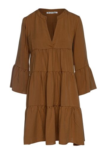 Robe marron chocolat avec coutures froncées en Tencel 1