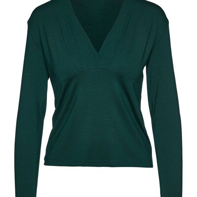 Top a portafoglio finto a maniche lunghe verde in tessuto sostenibile jersey elasticizzato