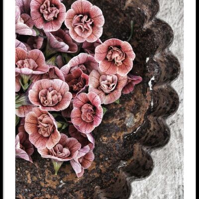 Pink flowers on a tray poster