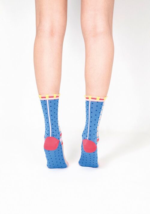 Polka Dot & Grid Sheer Socks (Blue)