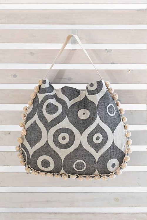 Beach bag frangokastello black ponpon