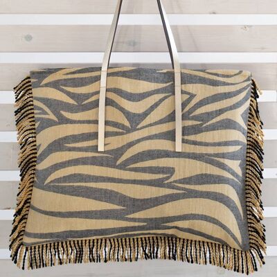 Beach bag milos black & mustard fringe