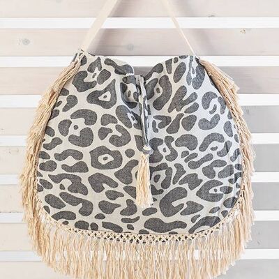 SAC DE PLAGE KEROS NOIR & NATUREL EXTRA FRANGE