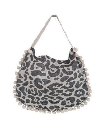 BORSA DA SPIAGGIA KEROS ponpon NERO E NATURALE