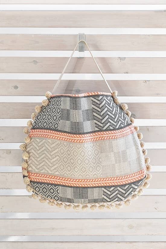 BORSA DA MARE IFANTO GRIGIO & CORALLO & NERO ponpon